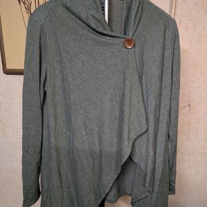 Stylish Gray Draped Cardigan with Button Detail